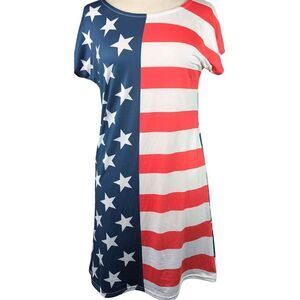 For G and PL‎ Dress 4th of July Summer American Flag Stretch Patriotic Midi READ